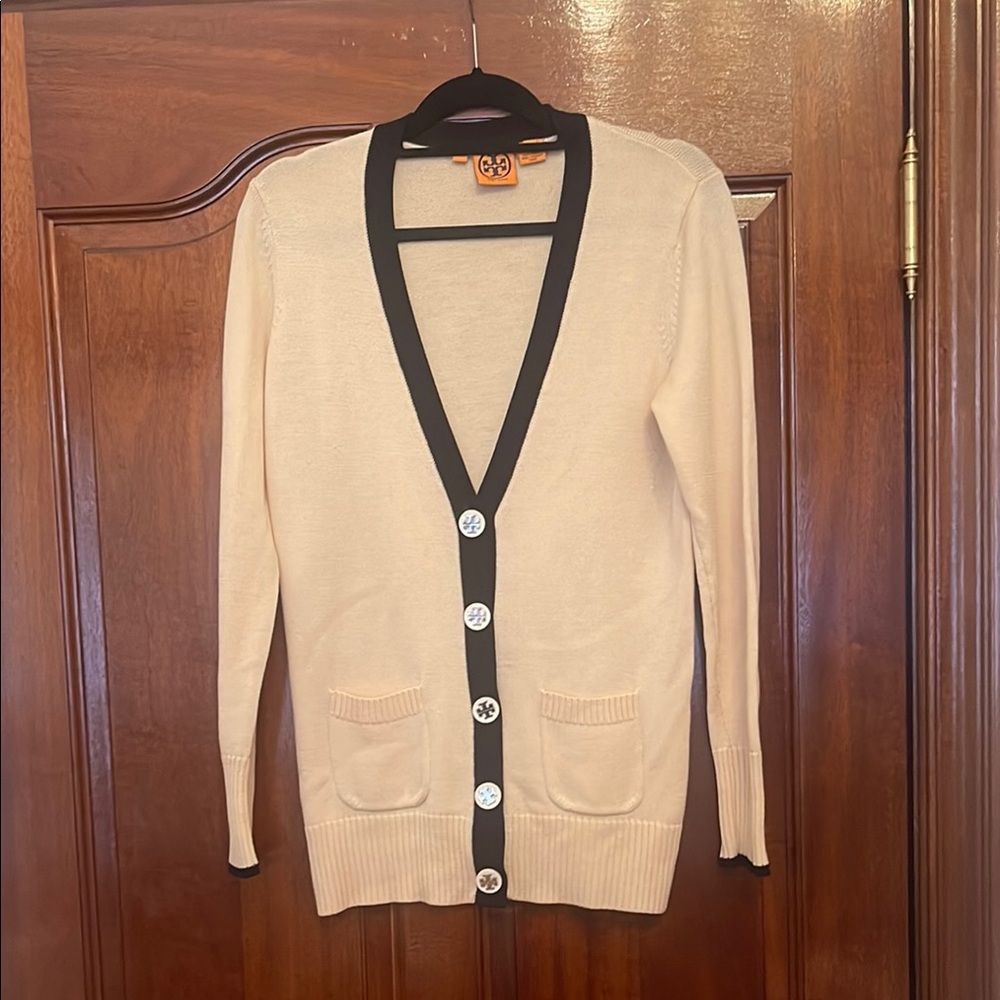 Tory Burch Cream and Black Cardigan Sweater